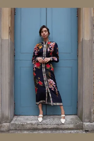 RAISHMA Brenna Floral Long-Sleeved Crepe Dress AU 12
