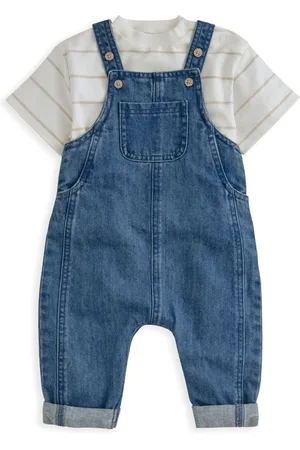 Mamas & Papas Stripe T-Shirt And Denim Dungaree Set 9