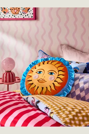 Eleanor Bowmer Blue Sunshine Round Velvet Ruffle Edge Cushion 40cm Circle