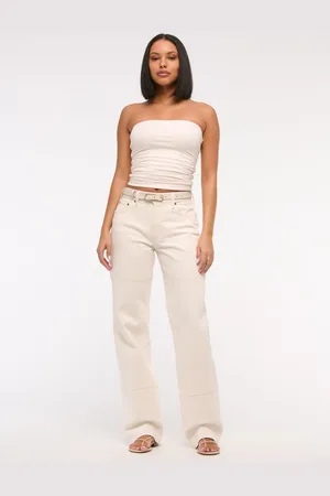 Abercrombie & Fitch Cream Utility Low Rise Baggy Jeans waistsize28in