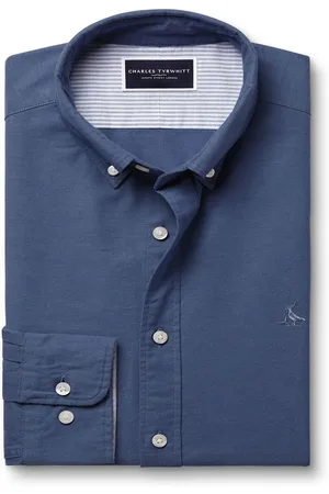 Charles Tyrwhitt Slim Fit Plain Button Down Stretch Washed 100% Cotton Oxford Shirt XXL