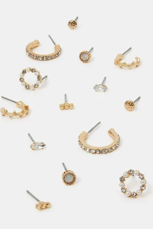 Accessorize Cream Pearl Gem Stud and Hoop Earrings 7 Pack One