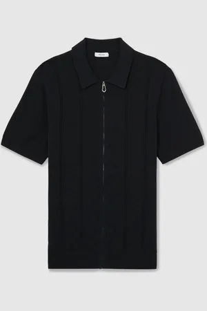 Reiss Tay Pointelle-Knit Zip-Through Shirt M