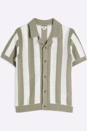 River Island Green Boys Stripe 100% Cotton Polo Jumper 9
