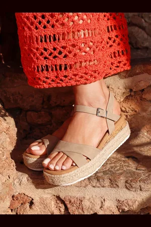 Linzi Brown Sarelli Wide Fit Flatform Sandals With Plaited & Cork Wedge AU 5 (EU 36)