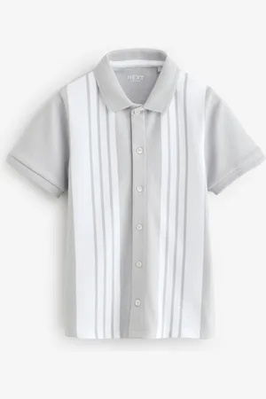 Next 100% Cotton Stripe Button Through Short Sleeve Polo Shirt (3-16yrs) 6 Years (116cm)