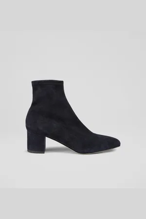 LK Bennett Navy Blue Grove Low Block Stretch Ankle Boots AU 7 (EU 38)