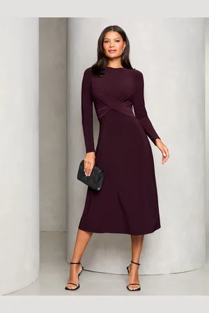 Lipsy London Long Sleeve Cross Front Midi Dress AU 18