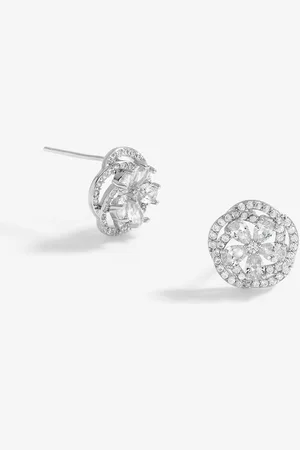 Jon Richard Silver Tone Cubic Zirconia Flower Stud Earrings One
