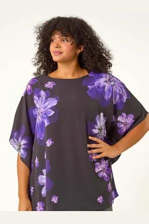 Roman Purple Curve Floral Overlay Top AU 18
