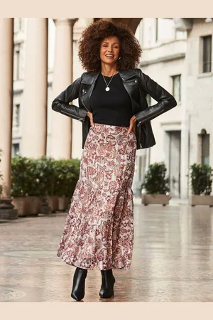 Sosandar Paisley Print Metallic Stripe Tiered Maxi Skirt AU 20