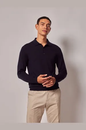 Hawes & Curtis Blue Merino Polo Jumper L