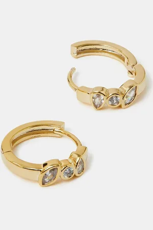 Accessorize Gold Tone 14ct Pear Sparkle Hoop Earrings One
