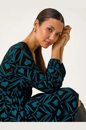 Roman Geo Print Button Detail Stretch Dress AU 12