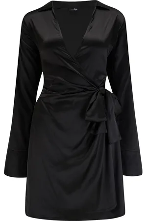 Pour Moi Louisa Satin Wrap Long Sleeve Short Dress AU 14