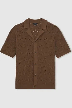 Reiss Royce Pointelle Button-Through Shirt L