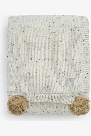 The Little Tailor Pom Pom Plush Lined Baby Blanket ONE