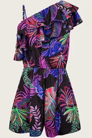 Monsoon Black Tropical Print One Shoulder Playsuit 15 Years (170cm)