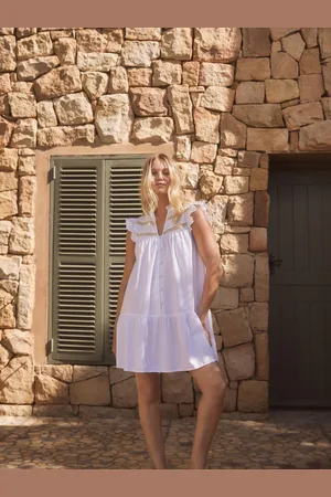 Next Frill Detail Lace Insert Mini Dress with Linen AU 14