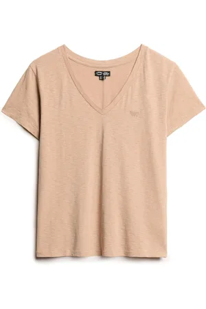 Superdry Light Taupe Slub Embroidered Relaxed V-Neck T-Shirt AU 14