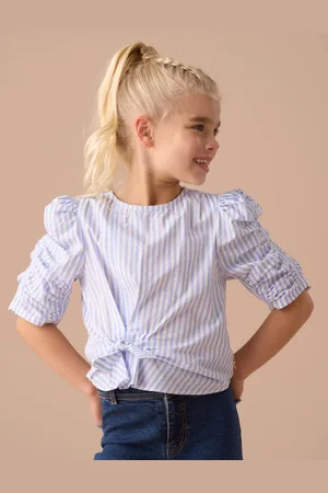 Angel & Rocket Blue Lara Stripe Tie Front Print Blouses 11 Years (146cm)