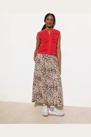 Oliver Bonas Animal Print Tie Waist 100% Cotton Midi Skirt 16