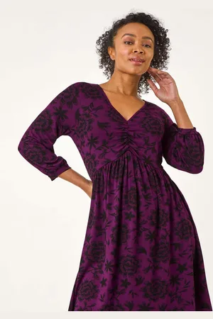 Roman Petite Floral Print Ruched Dress AU 18