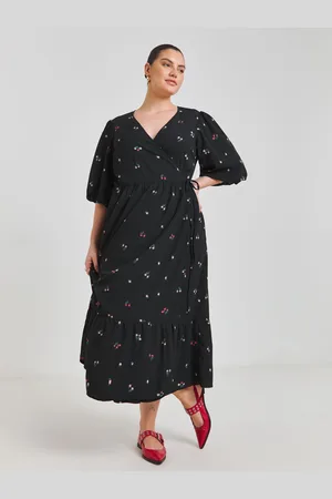 Simply Be Puff Sleeve Woven Wrap Midi Dress AU 20