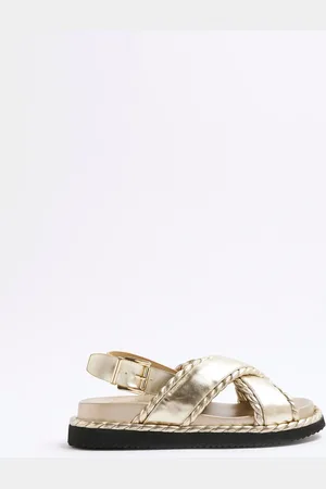 River Island Gold Cross Strap Sandals AU 10 (EU 41)