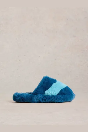 White Stuff Green Faux Fur Mule Slippers L