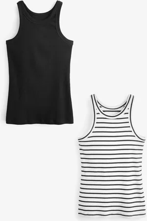 Next Black/White Stripe High Neck Ribbed Racer Vest Tops 2 Pack AU 6