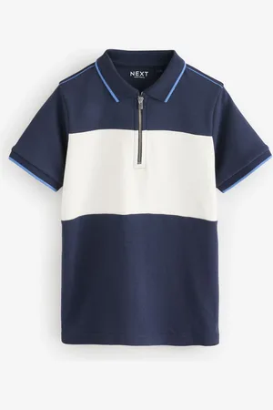 Next 100% Cotton Quarter Zip Colourblock Short Sleeve Polo Shirt (3-16yrs) 8 Years (128 cm)