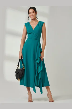 Jolie Moi Wrap Front Frill Detail Maxi Dress AU 14