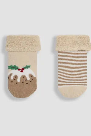 JoJo Maman Bébé Natural Christmas Socks 2 Pack Newborn