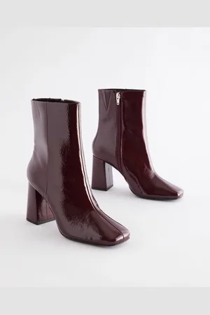 Next Burgundy Red Patent Forever Comfort Square Toe Block Heeled Ankle Boots AU 6 (EU 37)