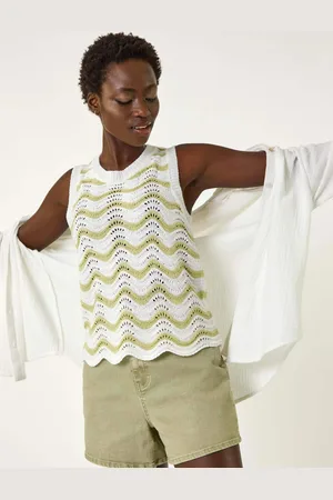 Roman White Scallop Wave Knit Vest AU 20