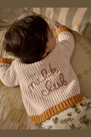 Next Milk Club Neutral Chunky Knitted Embroidered Baby Cardigan First Size