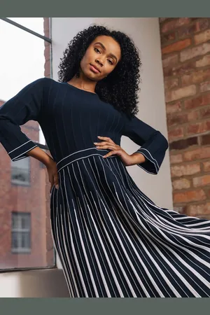 Roman Petite Contrast Pleat Midi Dress AU 10