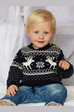 The Little Tailor Baby Christmas 100% Cotton Reindeer Fairisle Pattern Jumper 12