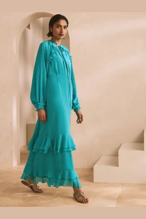Next Long Sleeve Tie Neck Ruffle Tiered Maxi Dress AU 20
