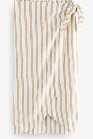 Next Linen Rich Striped Wrap Midi Skirt AU 6