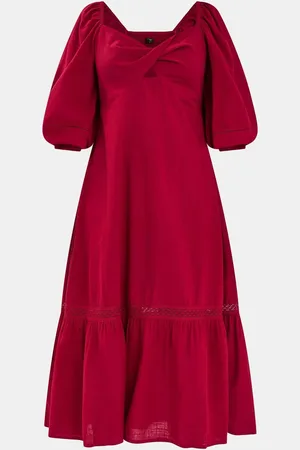 Accessorize Twist Puff-Sleeve Midi 100% Cotton Dress medium