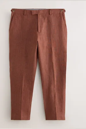 Next Rust Brown Slim Fit Signature Leomaster Italian 100% Linen Fabric Suit Trousers 36l