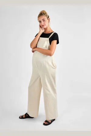 JoJo Maman Bébé Stone Wide Leg Maternity Linen Dungaree AU 10
