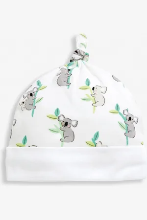 JoJo Maman Bébé White Koala Print Cotton Baby Hat Newborn