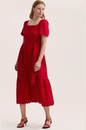 Finery London Corina Cotton Ric Rac Detail Tiered Midi Dress 16