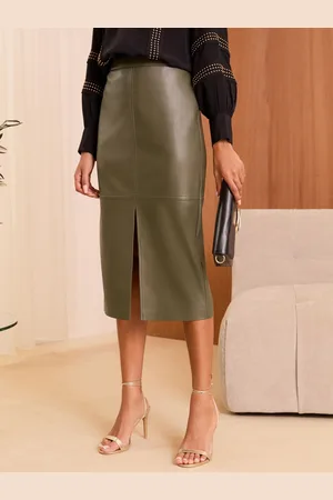 Love & Roses Faux Leather Midi Pencil Skirt AU 16