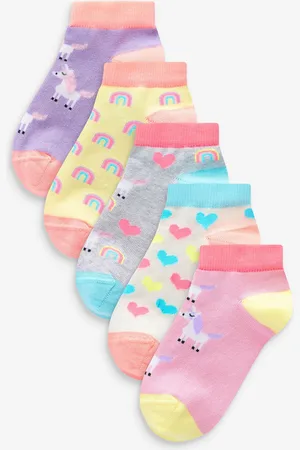 Next Pink/Grey/Purple 5 Pack Cotton Rich Unicorn Character Trainer Socks 0-2.5 Jnr