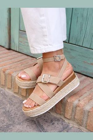 Linzi Natural Autumn Strappy Flatform Sandals With Buckle Detail AU 7 (EU 38)