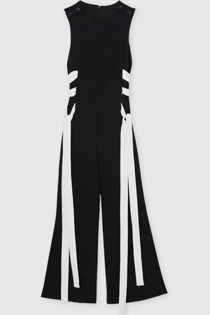 Reiss Navy/White Emma Lace-Up Side Wide-Leg Jumpsuit 16